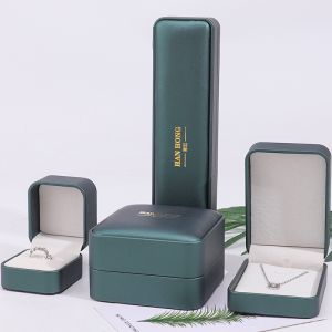 China Dark Green Convex Faux Leather Jewelry Storage Box Luxury Organizer Packaging on sale