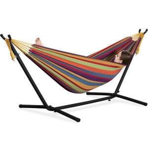 Double Hammock With Space Saving Steel Stand Easy Collapsible And Carrying Case