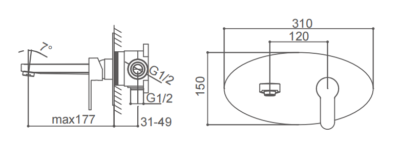 Round Panel Single Handle Wall Mounted Mixer Tap Shower Mixer Ceramic Cartridge