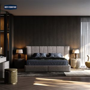 China Oak Wood Frame Double Bed Luxury Bedroom Furniture Featuring Modern Style High End King Size Velvet Headboard on sale