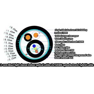 FTTH Waterproof Cable 2-core B6a2 Tight Sleeve Indoor Optical Cable with Hybrid