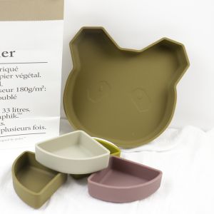Bear Panda Shape Toddler Silicone Plates Set Non Toxic Eco Friendly