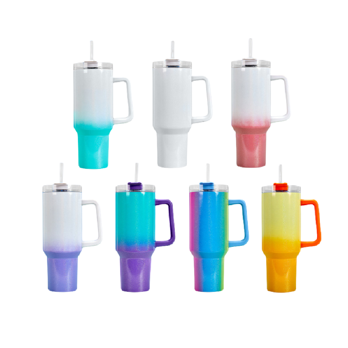 40oz Blank Glitter Sublimation Tumbler With Gradient Rainbow Paint Custom