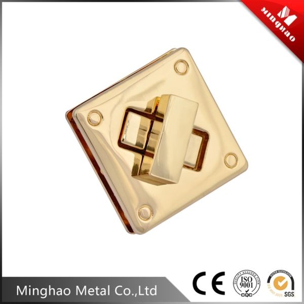 Quality Durable gold handbag square turn lock for bag parts,30.9*30.9mm,Zinc alloy lock wholesale