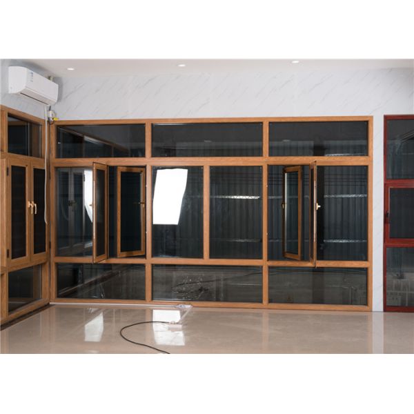 High Performance Aluminium Sliding Windows With Grill Wood Grain Finish