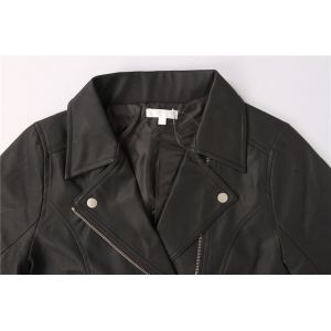 Metal Zipper 100% Polyurethane PU Biker Jacket Womens Two Pockets