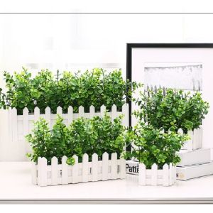 Mini Artificial Potted Floor Plants Plastic Eucalyptus Set For Desk Decoration