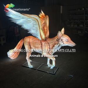 Large Glowing Fox Sculpture Lantern Feathered Turquoise & White Wings​