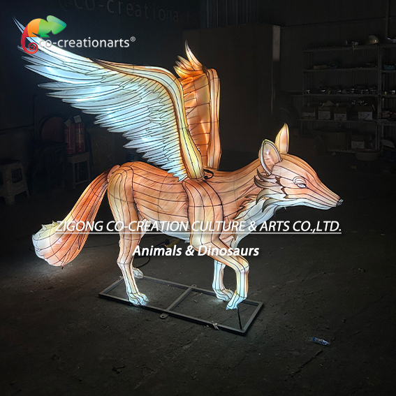 Quality Large Glowing Fox Sculpture Lantern Feathered Turquoise & White Wings​ wholesale