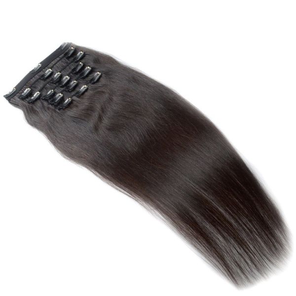 Quality Natural Black Color Remy Clip In Hair Extensions 100% Virgin Hair With 6 Pieces wholesale