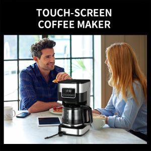 OEM Touch Screen Auto Drip Coffee Machine 10 Cup Programmable With Glass Carafe