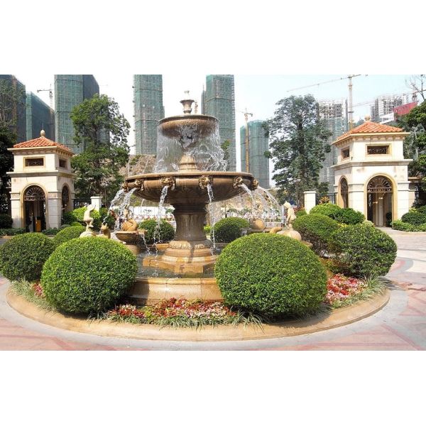 Natural stone fountain in garden