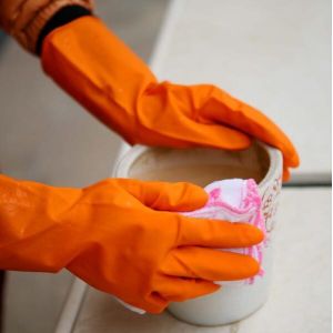 Non Slip Reusable Kitchen Rubber Gloves Textured Palm And Fingers