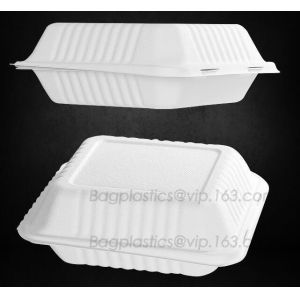 Compostable Clamshell Take Out Food Containers, Natural Disposable Bagasse, Eco