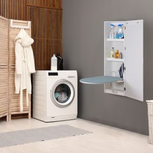 Folding Wall Mounted Ironing Cabinet White MDF Wood EU Standard
