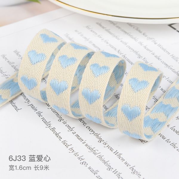 16mm*9m Heart Pattern Jacquard Cotton Ribbon For Clothing Accessories