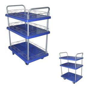 900x600mm Three Decker Plastic Platform Trolleys With 660lbs Capacity