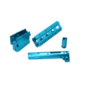 Blue CNC Turned Parts CNC Lathe Turning Accessories Aerial Photography