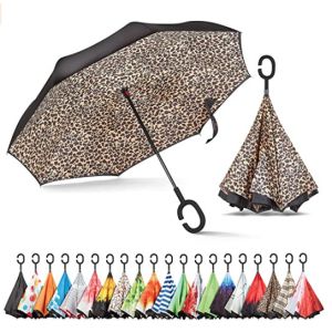 China Custom Fiberglass Frame Double Layer Reverse Inverted Umbrella With C Shape Handle on sale