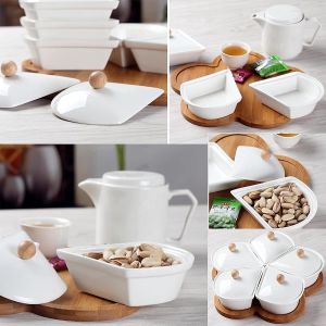 Circular Sector Shape Ceramic Divided Plate Tray For Appetizer Chips