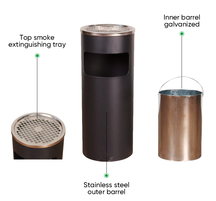 Wholesale Stainless Steel Metal Garbage Can Round Waste Bin Hotel Guestroom For Outdoor Open Top Trash