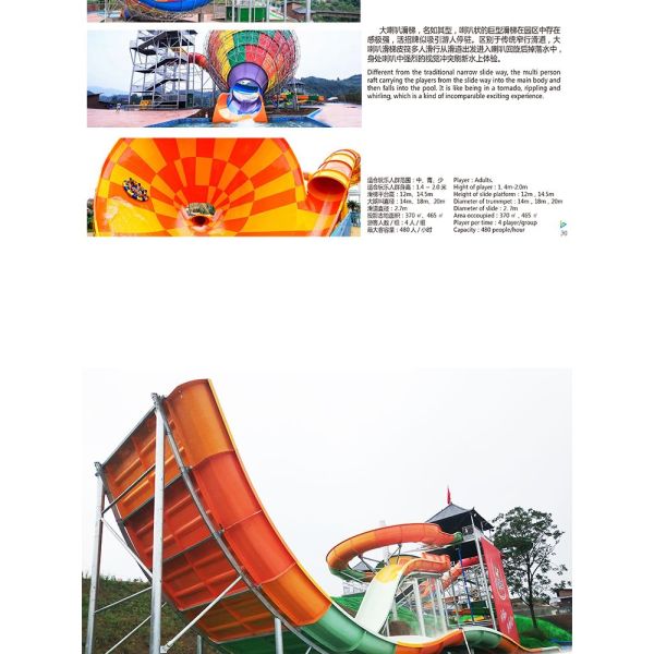 Transparent Fiberglass Slide for Resort Large Water Tube for Water Park Loop Slide in Water Parks