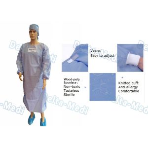 China Wood Pulp Spunlace Sterile Disposable Surgical Gown With Knitted Cuff on sale