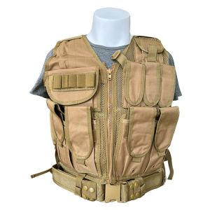 Multi-functional Khaki/Tan Protective Vest with Multiple Pouches and Mesh Liner