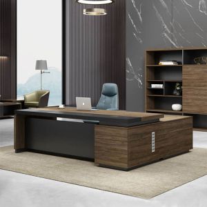 2 Meters 50mm Executive Office Desks CEO Desk L Shape With Side Cabinet