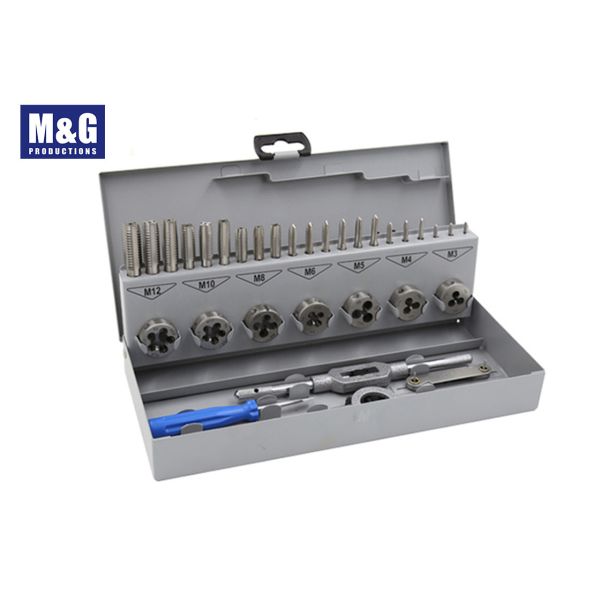 Quality DIN 352 and DIN 223 HSS 32 Pcs Taps and Dies set including M3-M12 taps and Dies with wrench and Thread Gauge and Driver wholesale