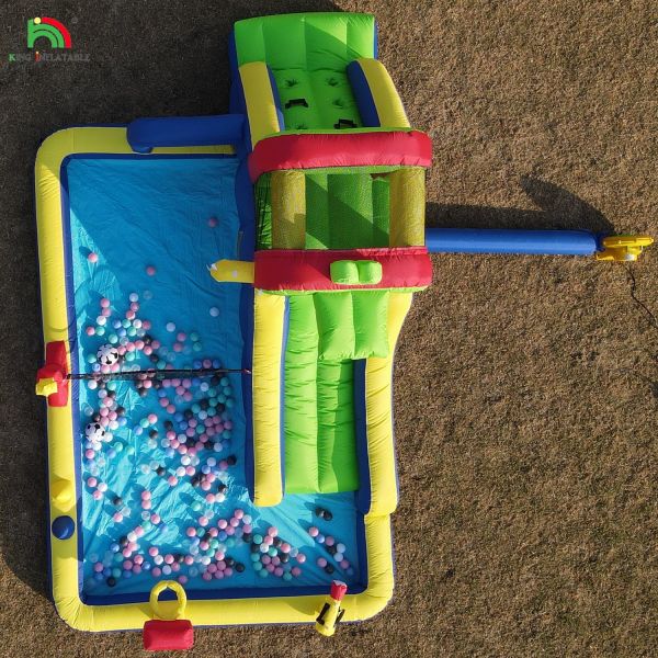 Kids Party Wet DryInflatable Bounce House Water Slide Bouncer Combo With Bigger Splash Pool Climbing Blower Basket Dartboard