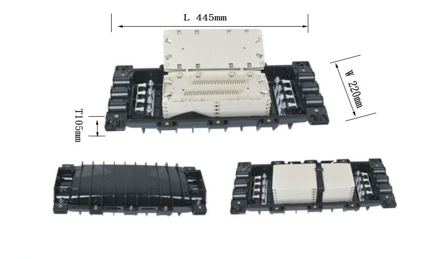 Horizontal Type Fiber Optic Joint Enclosure For 24 Fiber 3 In 3 Out Black PC