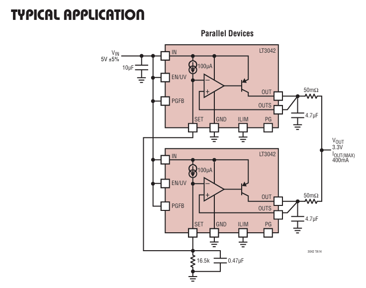 LT3042EDD Ultra-Low Noise LDO 0.8μV RMS Noise 76dB PSRR @1MHz 1.8-20V Input 3mm×3mm DFN-8 -40°C to +125°C