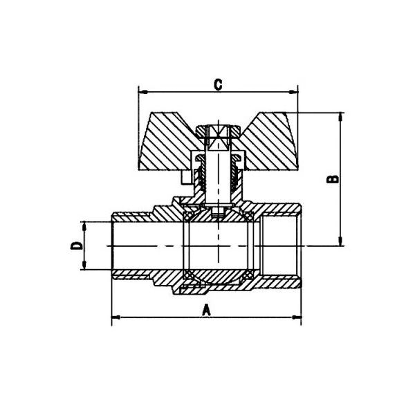 DN15~25 Butterfly Brass Water Tap Ball Valve MXF Thread Connected
