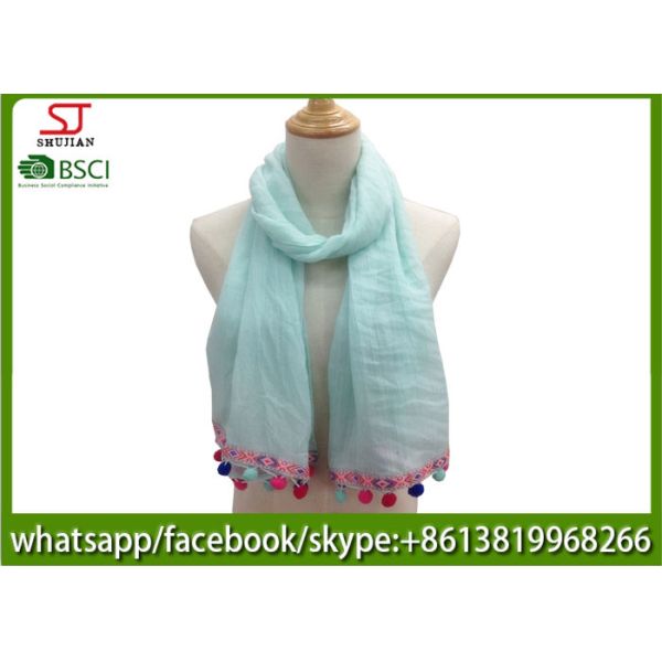 Chinese factory colorful pompom spring summer thin tassel scarf 20%Cotton 80%Polyester 70*180cm sun protection