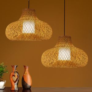 New Japanese Bamboo Ceiling Pendant Lights Handmade Retro Hanglamp Lighting(WH