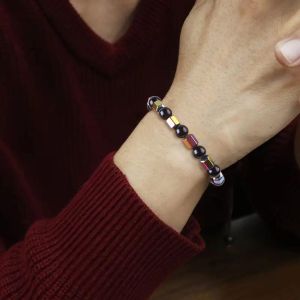 8mm Handmade Natural Elastic Crystal Stone Obsidian Hematite Bead Bracelet