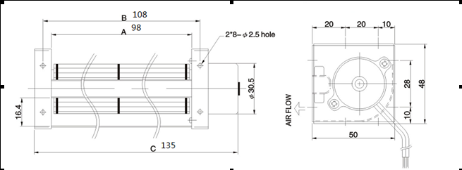 DC Cross Flow Fan 30 mm × 90 mm For Humidifier Or Air Cleaner Or Air Conditioner