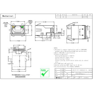7498111120AR Mid PCB RJ45 Jack SMT 1000Base-T Shielded For Network Kamera
