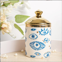 Eye Pattern Candle Ceramic Containers With Letterpress Printing Gravure Printing