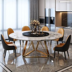 Dining Room Turntable Marble Top Circle Dining Table Polished