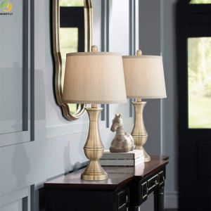 Cheap Decoration Read Clear Glass Linen Copper LED Bedside Table Lamp for sale