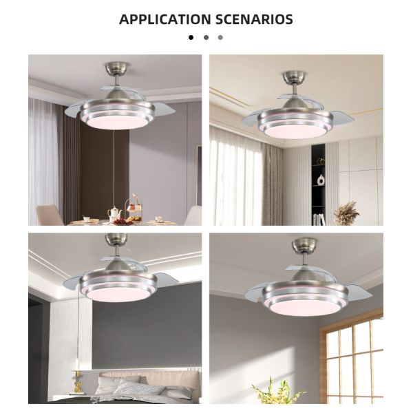 Super Bright 5000K 65W 42 Inch Flush Mount Ceiling Fan With Light retractable