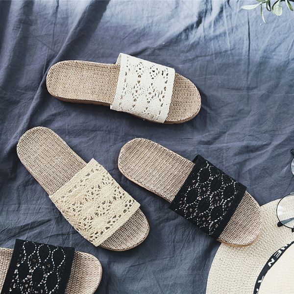 Fashion Open Toe Summer Slippers Laces Slip On Sandals Trim Hollow Out