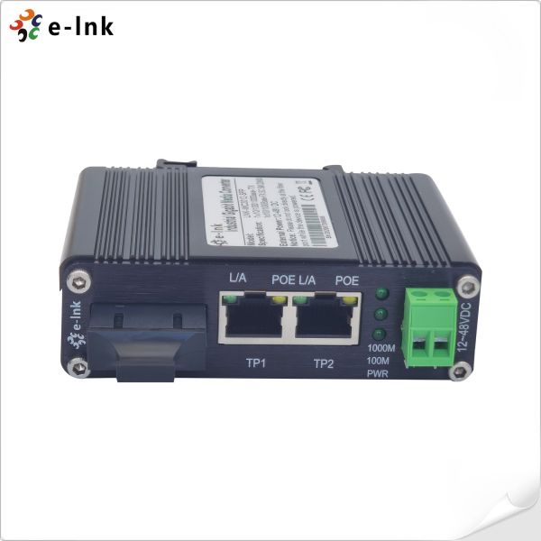 Aluminum Case POE Fiber Media Converter 15.4W 1 Port 1000X To 2 Port 10/100/1000B