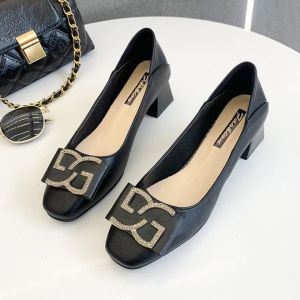 Customized Ladies Chunky Pump Heels With Rubber Outsole Leather Lining