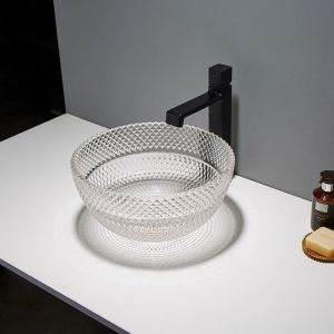 China Deep Raised Bowl Bathroom Sinks Vessel Crystal Clear Washing on sale