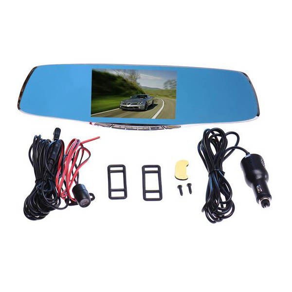 Universal use Dual camera 4.3 inch car black box rear view mirror car dvr