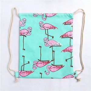 Canvas Flamingo Woven String Bag Non Toxic Solid Color Image Carrier Ecological