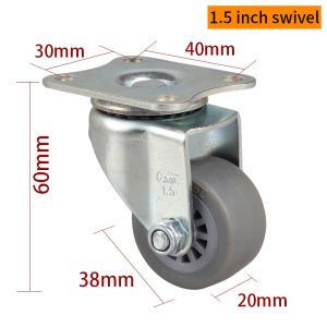 EDL Mini Caster Wheels 1.5inch 30kg Plate TPE by Rigid, Swivel and Brake type